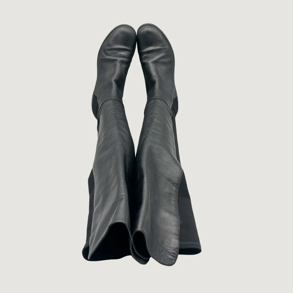 Stuart Weitzman 5050 Over The Knee Flat Boots Womens 9 M Black Leather Preppy